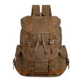 BRASS TACKS Leathercraft Waxed Canvas Backpack, Brown-coffee, One Size
