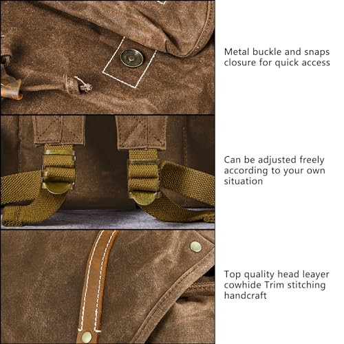BRASS TACKS Leathercraft Waxed Canvas Backpack, Brown-coffee, One Size-2