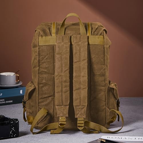 BRASS TACKS Leathercraft Waxed Canvas Backpack, Brown-coffee, One Size-5