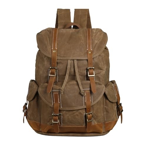 BRASS TACKS Leathercraft Waxed Canvas Backpack, Brown-coffee, One Size