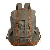 BRASS TACKS Leathercraft Waxed Canvas Vintage Waterproof Backpack, Olive Green, One Size