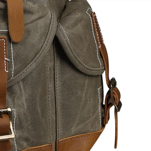 BRASS TACKS Leathercraft Waxed Canvas Vintage Waterproof Backpack, Olive Green, One Size-5