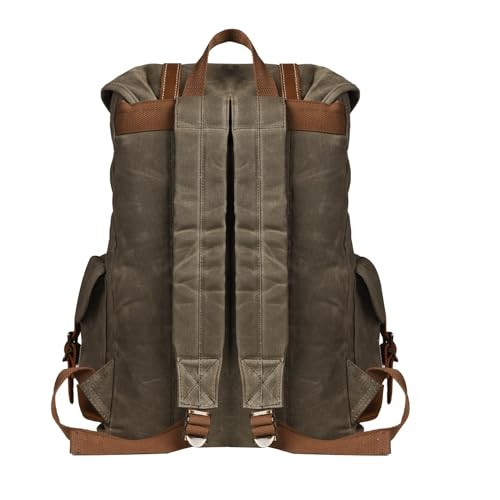 BRASS TACKS Leathercraft Waxed Canvas Vintage Waterproof Backpack, Olive Green, One Size-6