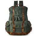 BRASS TACKS Leathercraft Heavy Duty Canvas and Genuine Leather Waterproof Buckle Cargo Pocket Utility Cinched Backpack, Green, One Size