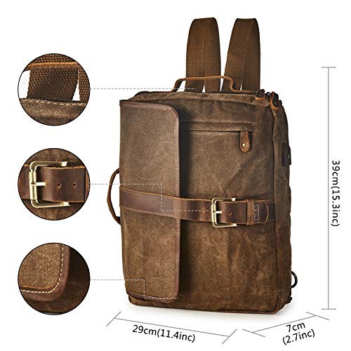 BRASS TACKS Leathercraft Bronze Vintage Waxed Canvas Convertible Laptop Messenger Backpack-1