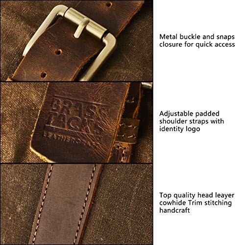 BRASS TACKS Leathercraft Bronze Vintage Waxed Canvas Convertible Laptop Messenger Backpack-3