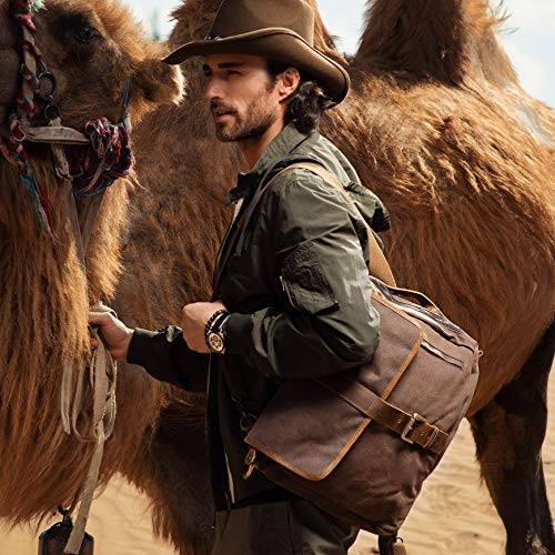 BRASS TACKS Leathercraft Bronze Vintage Waxed Canvas Convertible Laptop Messenger Backpack-4