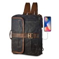 BRASS TACKS Leathercraft Vintage Waterproof Waxed Canvas Convertible Laptop Messenger Backpack Rucksack, Black Gray, One Size