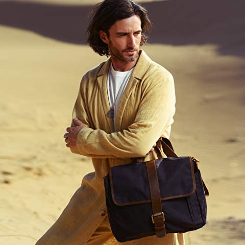 BRASS TACKS Leathercraft Vintage Waterproof Waxed Canvas Convertible Laptop Messenger Backpack Rucksack, Black Gray, One Size-5