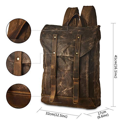 BRASS TACKS Leathercraft Vintage Waxed Canvas Shoulder Rucksack, Brown, One Size-1