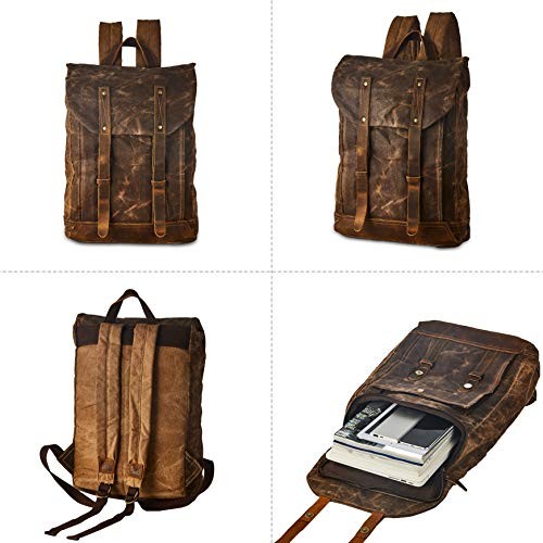 BRASS TACKS Leathercraft Vintage Waxed Canvas Shoulder Rucksack, Brown, One Size-2