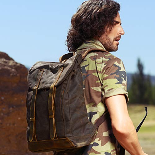 BRASS TACKS Leathercraft Vintage Waxed Canvas Shoulder Rucksack, Brown, One Size-5