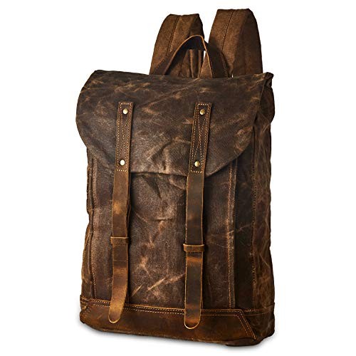 BRASS TACKS Leathercraft Vintage Waxed Canvas Shoulder Rucksack, Brown, One Size