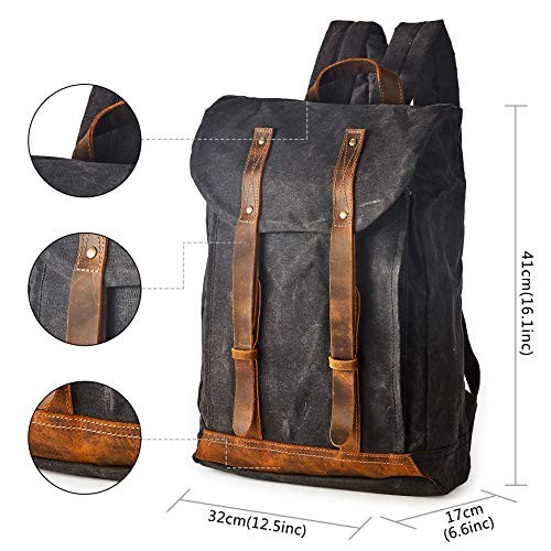 BRASS TACKS Leathercraft waterproof waxed canvas shoulder rucksack backpack, grey, fits up to 15.6 inch laptops-1