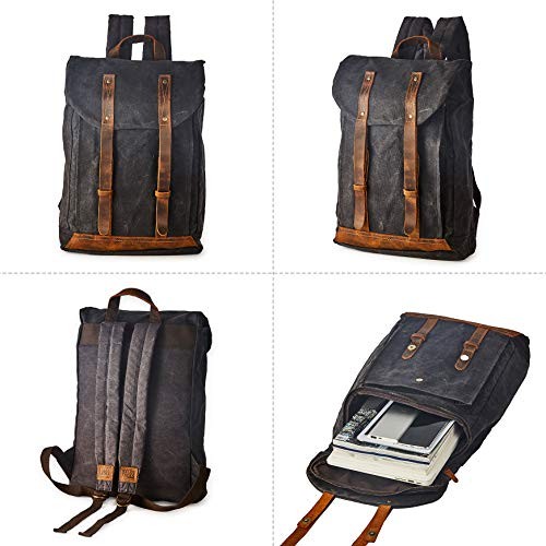 BRASS TACKS Leathercraft waterproof waxed canvas shoulder rucksack backpack, grey, fits up to 15.6 inch laptops-2