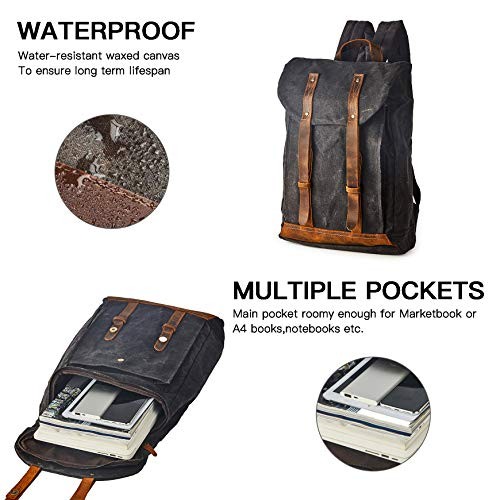 BRASS TACKS Leathercraft waterproof waxed canvas shoulder rucksack backpack, grey, fits up to 15.6 inch laptops-4