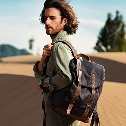 BRASS TACKS Leathercraft waterproof waxed canvas shoulder rucksack backpack, grey, fits up to 15.6 inch laptops-5
