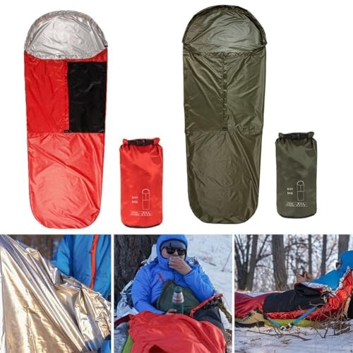 Tidevib Green Breathable Waterproof Bivy Sack Sleeping Bag with Thermal Reflective Material-4