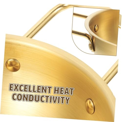 BRIGHTFUFU Portable Stainless Steel Pan, 11 Inch, Gold, Stay-Cool Riveted Handles-1
