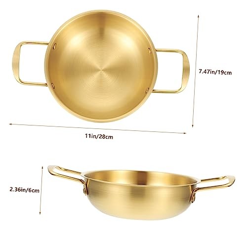 BRIGHTFUFU Portable Stainless Steel Pan, 11 Inch, Gold, Stay-Cool Riveted Handles-2