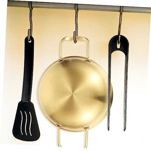 BRIGHTFUFU Portable Stainless Steel Pan, 11 Inch, Gold, Stay-Cool Riveted Handles-4