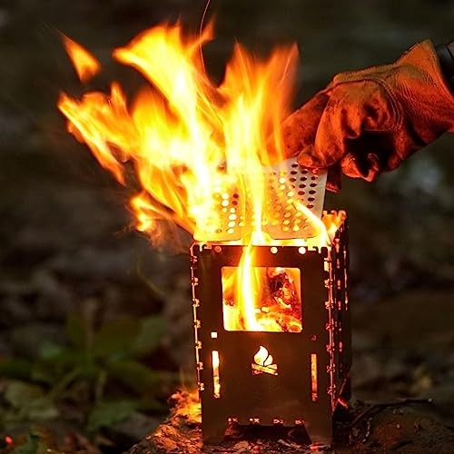 Bushcraft Essentials Bushbox XL Premium Set Folding Outdoor Stove with Universal Grate and Leather Case-6