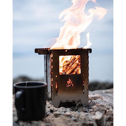 Bushcraft Essentials Bushbox XL Premium Set Folding Outdoor Stove with Universal Grate and Leather Case-7
