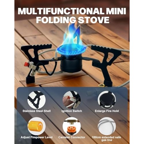 Olutula Camping Gas Stove, 5800W Wind-Resistant Burner, Black-2