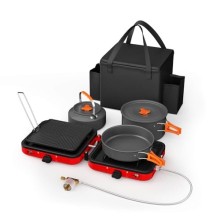Hisencn 2-Burner Propane Camping Stove Set, 20,000 BTU/h, Red