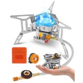 Coyonce Silver Portable Camping Gas Stove, 3900W Burner with Piezo Ignition, Adapters and Converters
