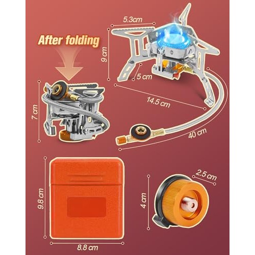 Coyonce Silver Portable Camping Gas Stove, 3900W Burner with Piezo Ignition, Adapters and Converters-4