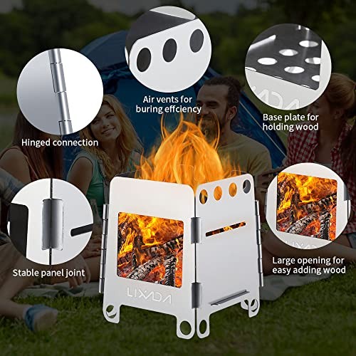 Lixada Portable Wood Burning Camping Stove, Stainless Steel-2
