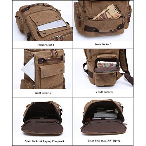WTiger Coffee Canvas Backpack with 15.6-inch Laptop Compartment-3