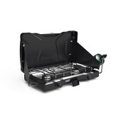 Coleman Triton 2-Burner Propane Camping Stove with Adjustable Burners, Wind Guards, Heavy-Duty Latch and Handle, 22,000 BTUs