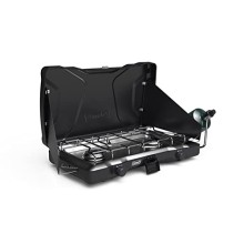 Coleman Triton 2-Burner Propane Camping Stove with Adjustable Burners, Wind Guards, Heavy-Duty Latch and Handle, 22,000 BTUs