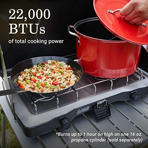 Coleman Triton 2-Burner Propane Camping Stove with Adjustable Burners, Wind Guards, Heavy-Duty Latch and Handle, 22,000 BTUs-5