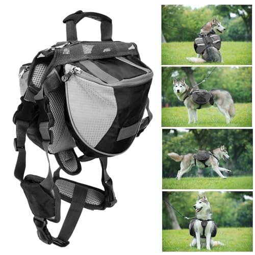 Cyrank Dog Backpack Saddle Bag with Harness, L, Black-2