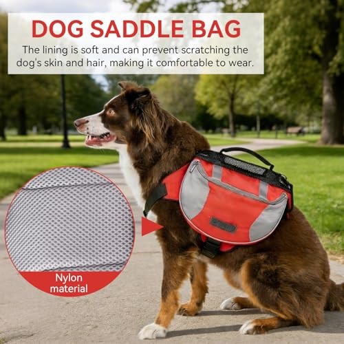Cyrank Dog Hiking Backpack Harness Saddle Bag, Small, Red-5