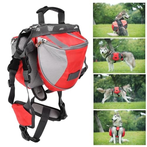 Cyrank Dog Hiking Backpack Harness Saddle Bag, Small, Red-6