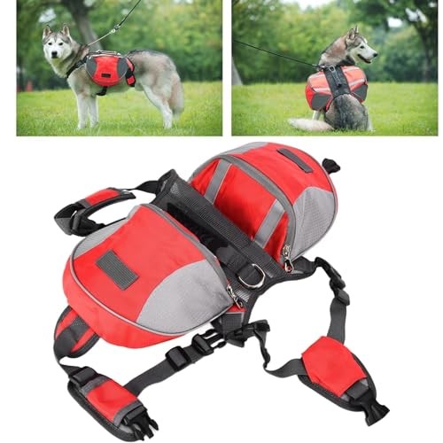 Cyrank Outdoors Reflective Dog Backpack Harness Saddle Bag, L, Red-2