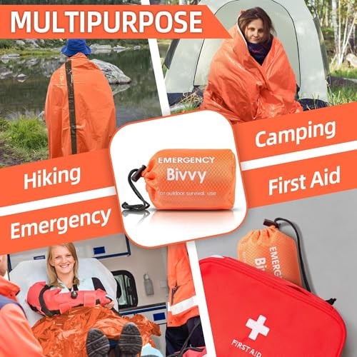 Deecam Emergency Sleeping Bag 2 Pack, Orange Survival Bivy Sack-5