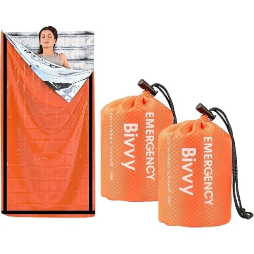 Deecam Emergency Sleeping Bag 2 Pack, Orange Survival Bivy Sack