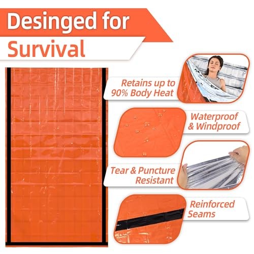 Deecam Emergency Sleeping Bag 4 Pack, Orange Mylar Bivy Sack-3