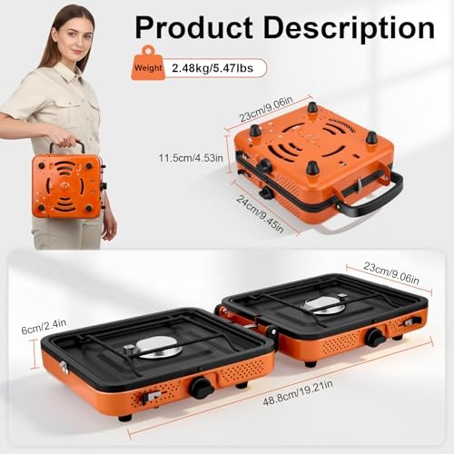 Delousiber Portable Folding Camping Gas Stove, 2 Burners, 4400W, with 1m Hose and Carry Bag-1