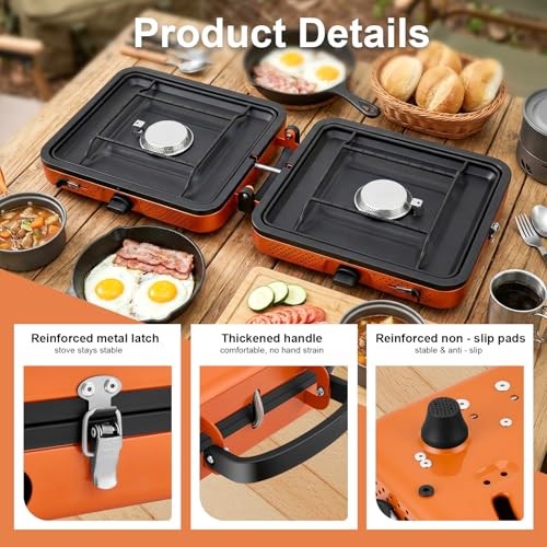 Delousiber Portable Folding Camping Gas Stove, 2 Burners, 4400W, with 1m Hose and Carry Bag-2