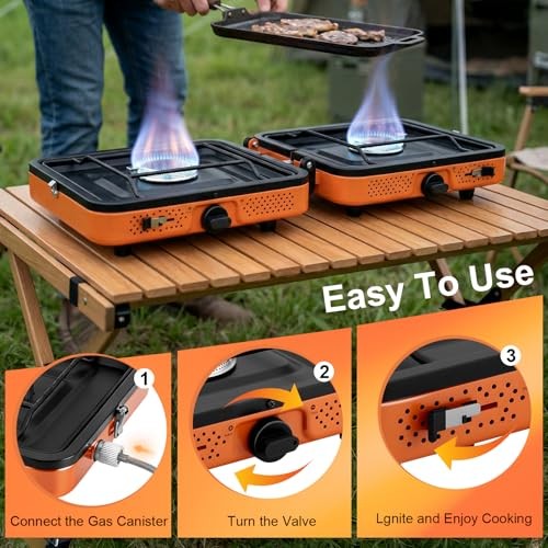 Delousiber Portable Folding Camping Gas Stove, 2 Burners, 4400W, with 1m Hose and Carry Bag-3