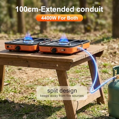 Delousiber Portable Folding Camping Gas Stove, 2 Burners, 4400W, with 1m Hose and Carry Bag-4