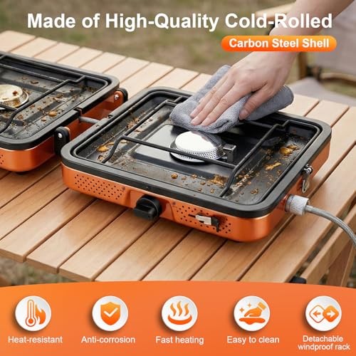 Delousiber Portable Folding Camping Gas Stove, 2 Burners, 4400W, with 1m Hose and Carry Bag-6