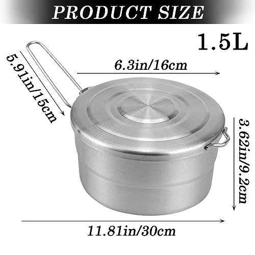 DOERDO DD Stainless Steel Camping Cook Pot with Lid, 1.5L Folding Handle Pot-1