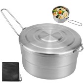 DOERDO DD Stainless Steel Camping Cook Pot with Lid, 1.5L Folding Handle Pot